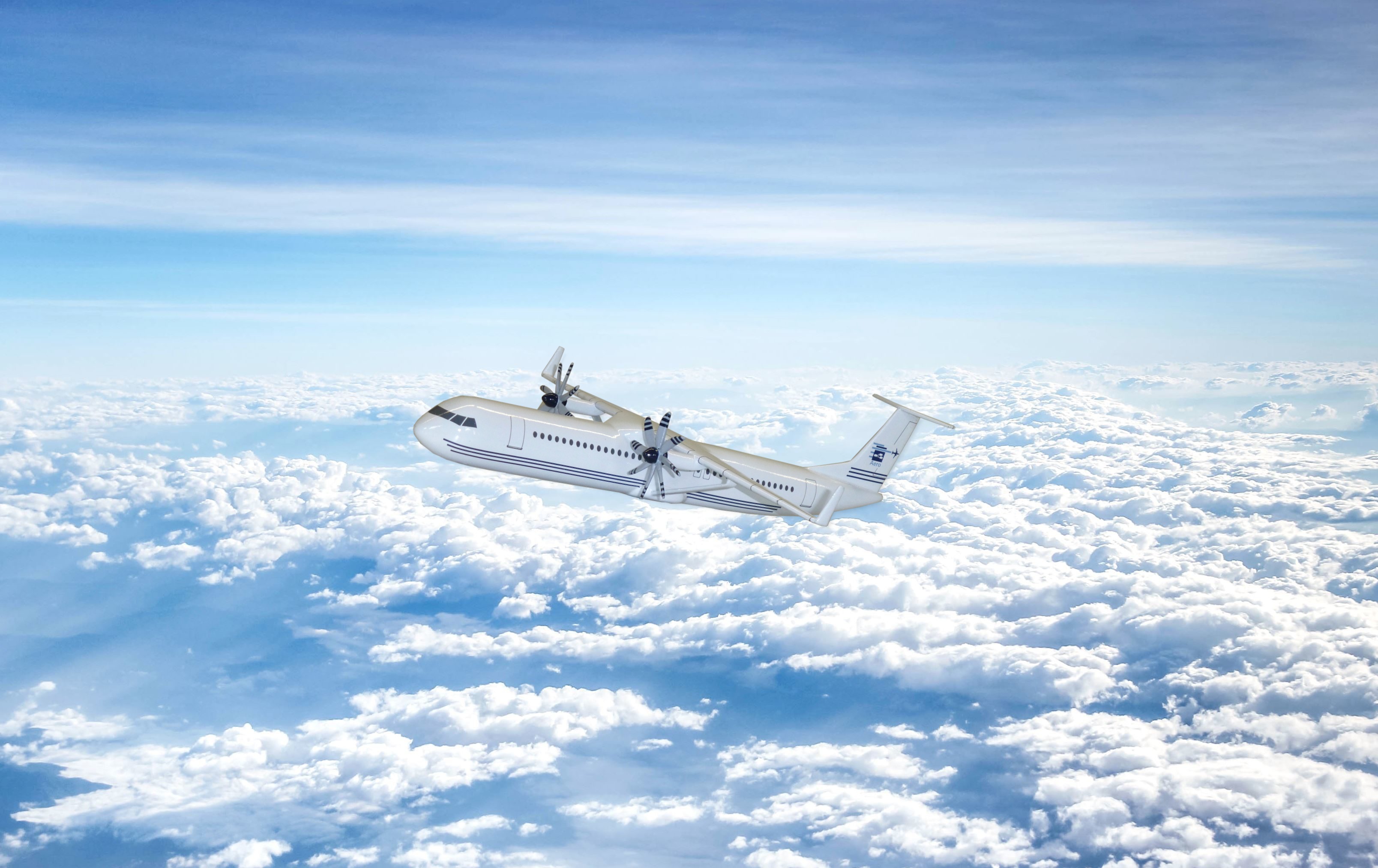 SmartTurboprop in the Distance over Clouds