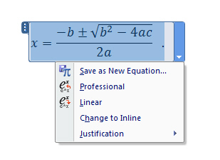 Setup of Equations in Word: Display Mode