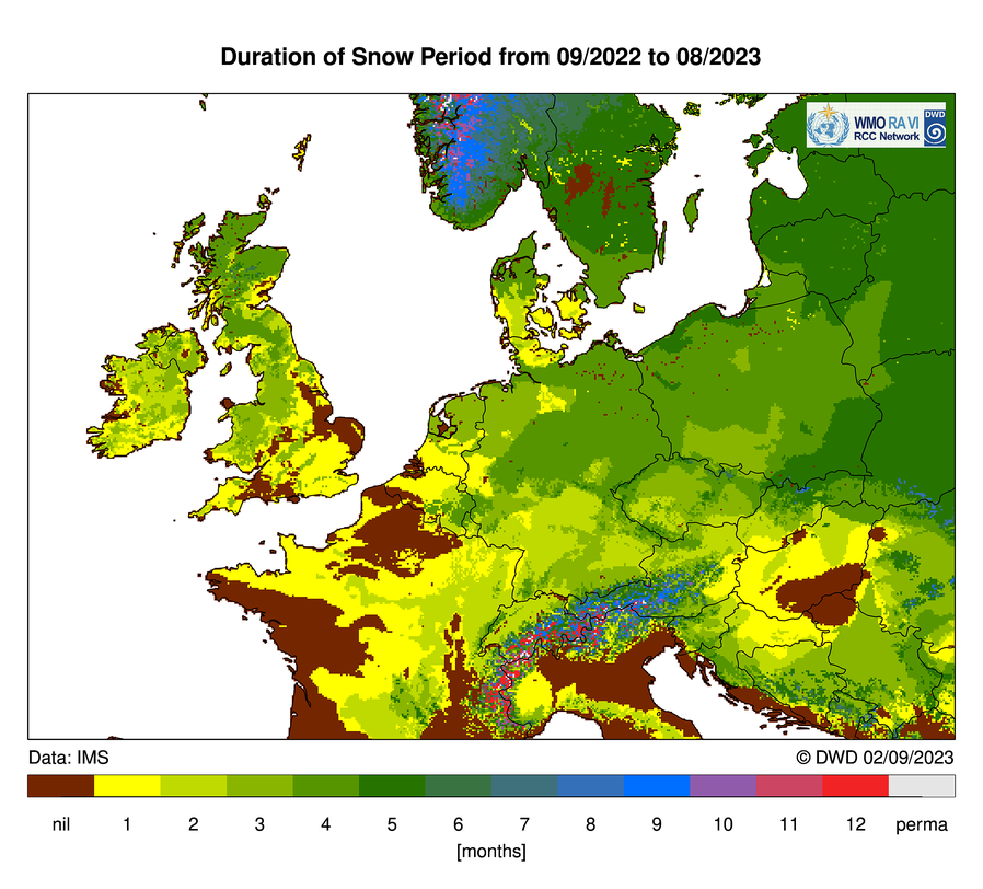 Anzahl der Monate mit Schnee pro Winter